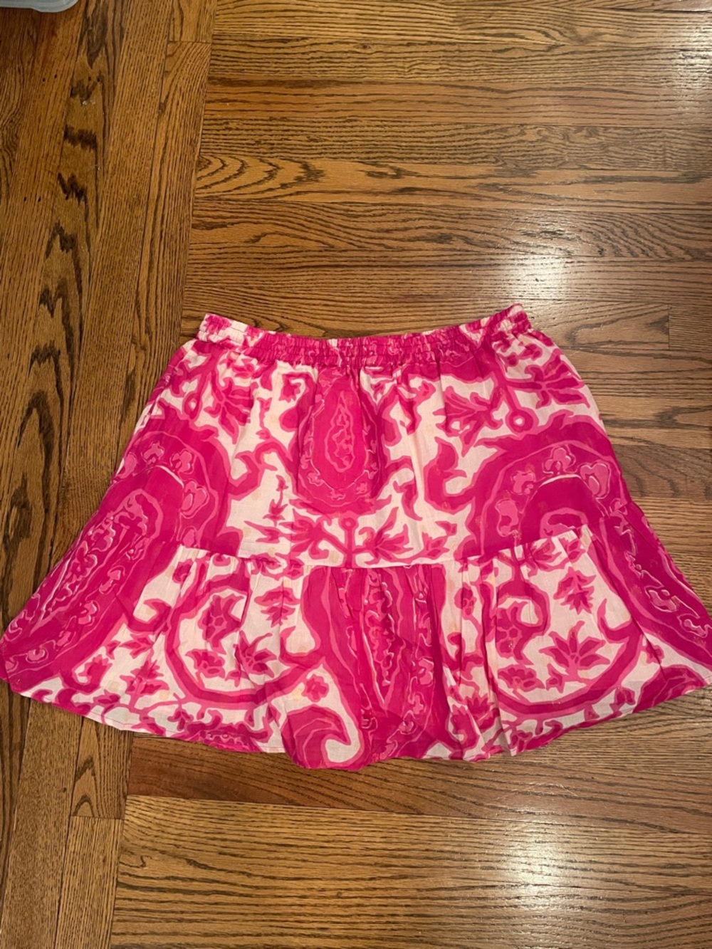 La Plage pink ruffle mini skirt sz L